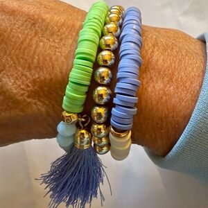 Lilly Pulitzer Bracelet Stack, light blue, mint green & gold w/ tassel, O.S.F.A.